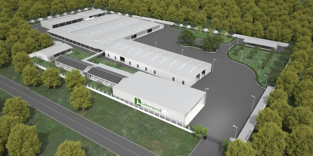 3D rendering of Greenwind's wood processing factory campus in Binh Dinh, Vietnam